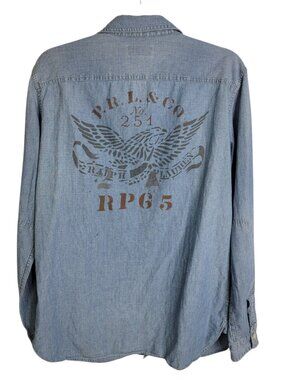 Polo Ralph Lauren Chambray Shirt Mens Medium Relaxed Fit Denim Western Eagle